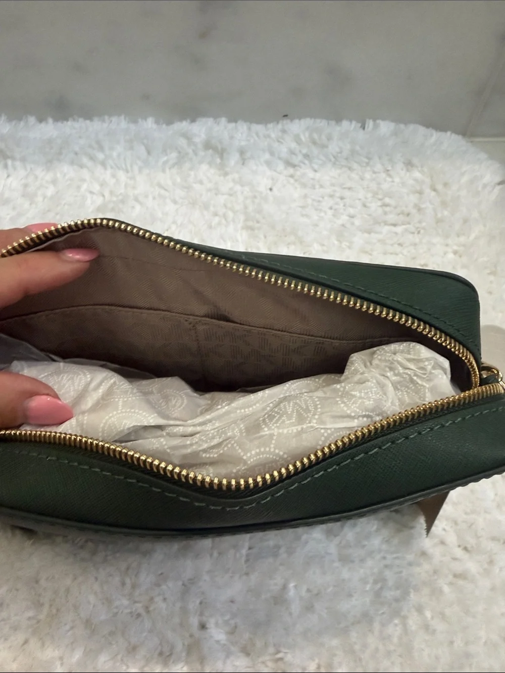 Michael Kors Dark Green Saffiano Leather Crossbody with Gold Hardware